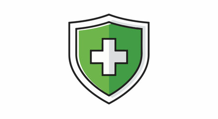 Obraz premium A simple, stylized icon of a green shield with a white cross, symbolizing health and protection