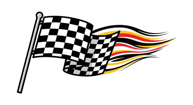 Waving Checkered Flag with Flames.