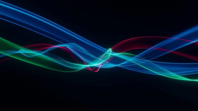 Vibrant Neon Visuals. Vivid Light Strips Traverse Layered Neon Waves In Vibrant Flowing Motion