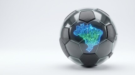 Naklejka premium Futuristic Cyberpunk Soccer Concept with Tropical Brazil Lighting - Generative AI 3D Render