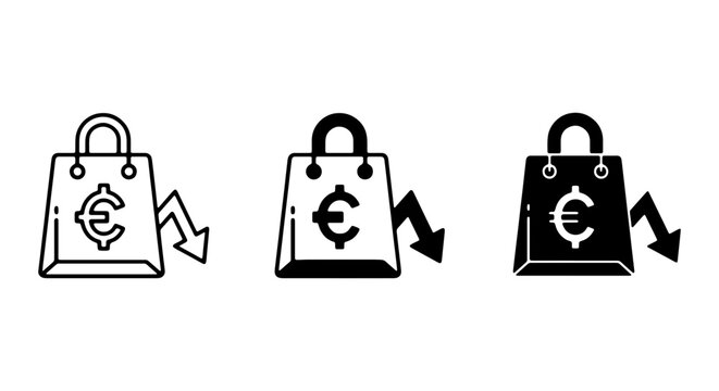 Euro Shopping Bag Icons, Financial Crisis and Decline Vector Set