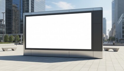 Fototapeta premium display blank clean screen or signboard mockup for offers or advertisement in public area with people walking by