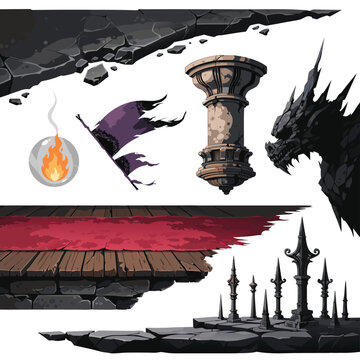 Dark Dungeon Castle and Dragon Slayer Game Asset Set