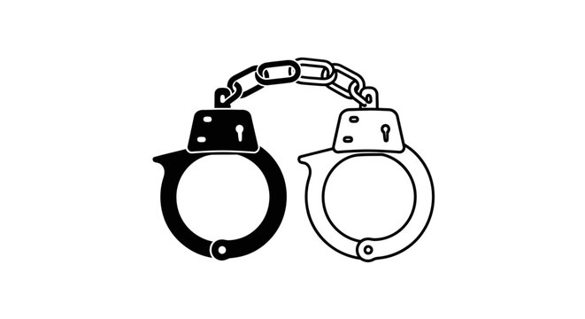 Handcuffs with chain black and white graphic silhouette high quality professional detailed modern elegant stylish clean crisp