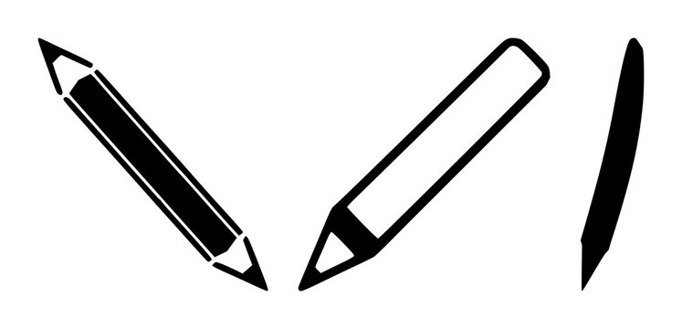 Edit pencil icon set with solid black line style and simple icon design featuring editing, pencil, iconography with minimalism and vector