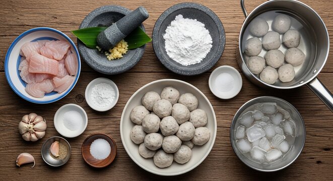 Meatballs and ingredients overhead