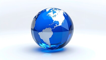Obraz premium Blue glass globe showcasing the Americas on a white background.