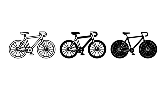 Three Bicycle Icons, Vector Graphics, Cycling Transport, Sport and Fitness