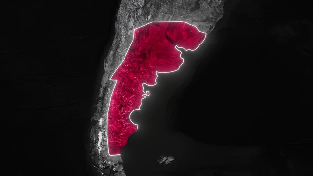 Pampas culture Map Animation around 1000 AD. Documentary, glowing outline, Dark map animation of the Pampas cultures. 4k.