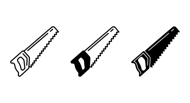 Hand Saw Icons Set, Carpentry Tools Vector Graphics, Woodworking Equipment Collection