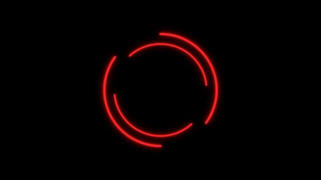 Red glowing neon circle rotating in a continuous looping motion for modern digital user interfaces