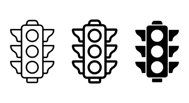 Traffic Light Icons Set, Signal Control Symbols, Road Safety Vector Graphics