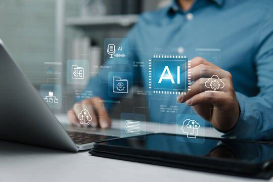 AI, Artificial Intelligence concept. user identity, and language processing, intelligent systems enhancing digital operations, data security, automation and learning innovation.