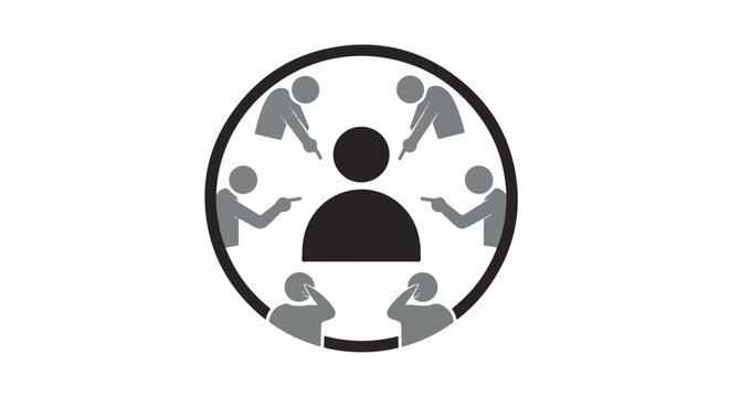 Figures pointing fingers at a central figure within a circle