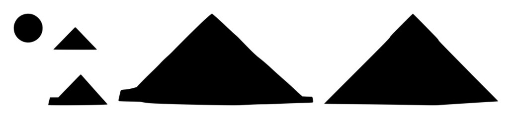 Fototapeta premium Pyramids set with solid black silhouette on white background featuring landmark, icon, egyptian style with minimalist and vector illustration
