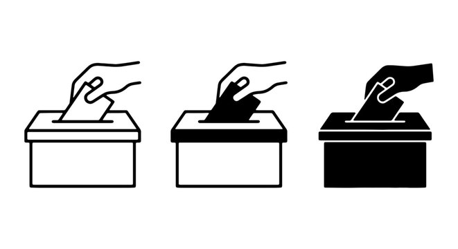 Voting Icons, Ballot Box Collection, Hand Casting Vote, Election Symbol Set