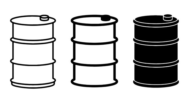 Industrial Barrels Vector Icons: Oil Drums, Storage Containers, Chemical Tanks, Black and White