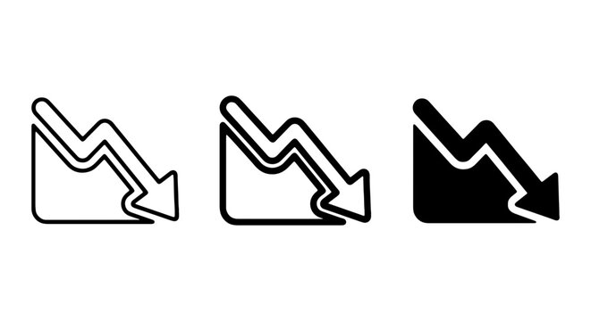 Down Trend Icons, Falling Graph Vector Set, Business Decline Symbols, Financial Loss