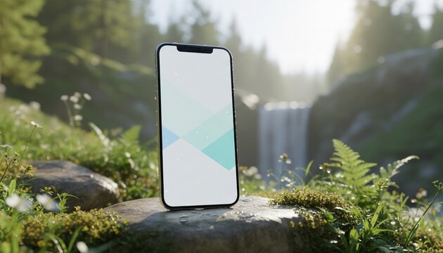 Modern Smartphone Mockup with Clean Interface in Nature Setting, Ready for App Promotion, Marketing Campaign, or Website Design