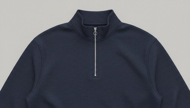 Navy Blue Mockup of a Quarter Zip Sweatshirt with Silver Zipper and Textured Fabric
