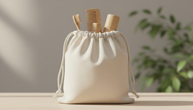 Versatile Plain Cotton Bag for Eco Friendly Bamboo Packaging Mockup ecobag, Front View