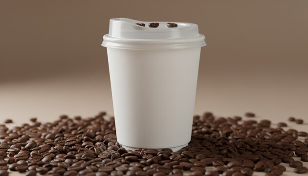 Takeaway disposable coffee cup with a lid mockup with coffee beans