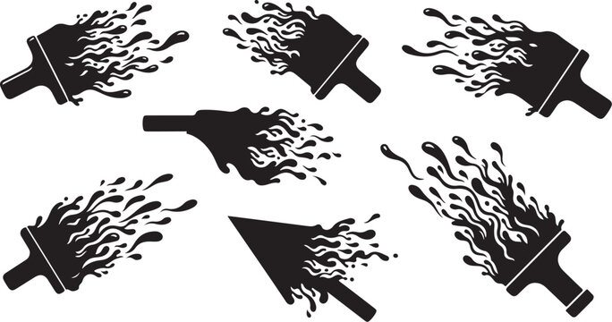 Flaming paintbrushes in various directions and styles