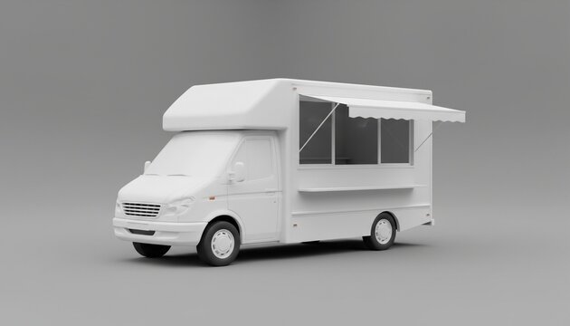 White Food Truck Mockup on Gray Background