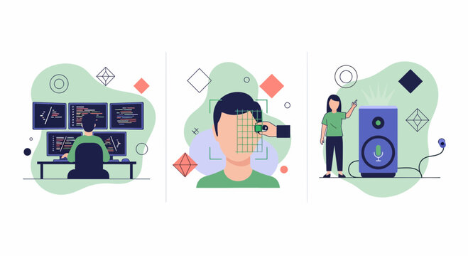 AI tech set to code scan face hear voice data work fast bot dev app