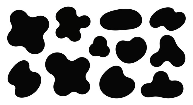 Abstract black ink blot shapes set on white background.