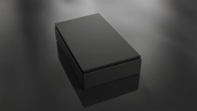 Minimal Black Box Mockup on Reflective Surface