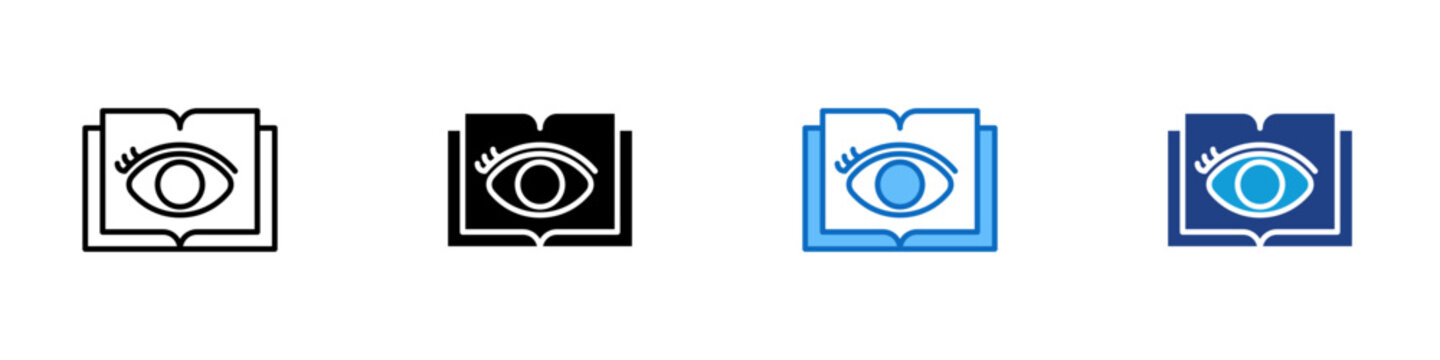 Narrative Perspective Multiple Style Icon Design Vector - Book with eye representing storytelling viewpoint, reader perception, and narrative interpretation