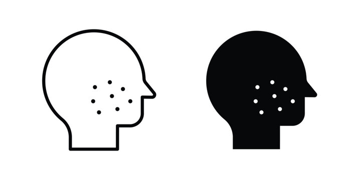 Man acne on face icon design. Black outline pictogram