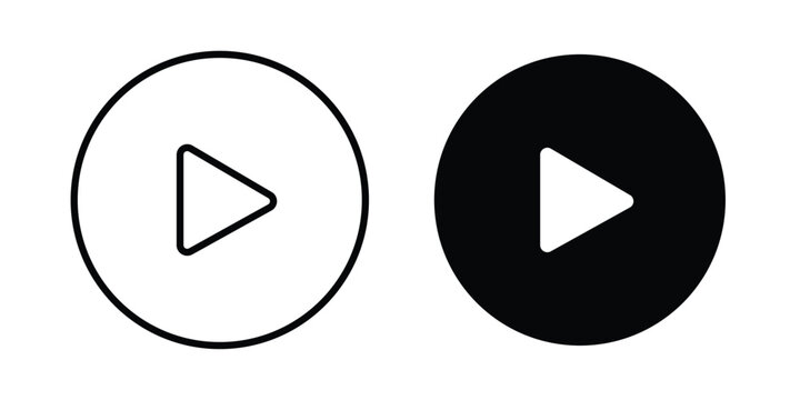 Media play button icon design. Black outline pictogram