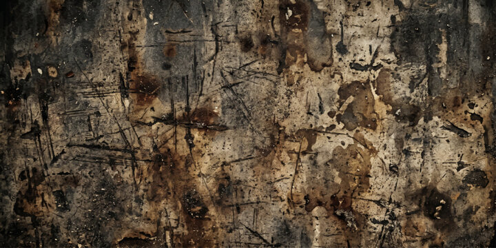 A rough brown pattern of old natural tree bark texture creates an abstract wooden surface on a weathered pine trunk within a macro nature forest background