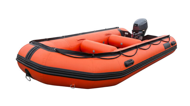 Inflatable orange rescue boat zodiac PNG transparent background isolated