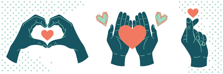 Fototapeta premium Hands forming heart shapes and gestures symbolizing love and care with relationship connection appreciation friendship kindness donation illustration abstract background together affection