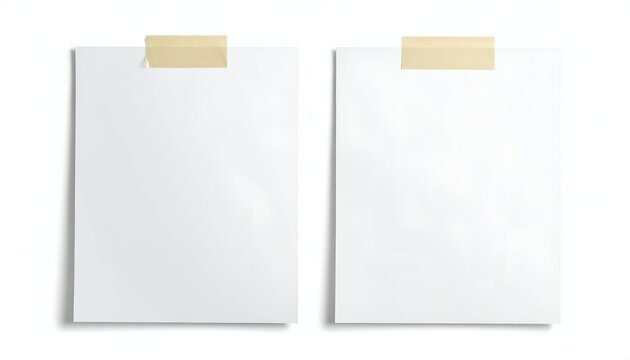 Two blank sheets of paper, each taped at top with tan adhesive