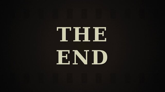 Vintage film-style end card with bold serif text &ldquo;the end&rdquo; centered on dark vignette background, resembling classic cinema closing title.