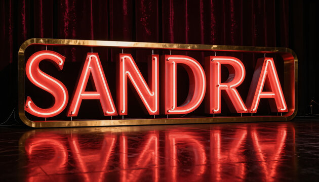 Sandra Neonschild im Goldrahmen