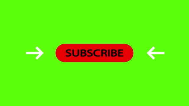 4K animated YouTube subscribe button on green screen background for social media video and chroma key compositing