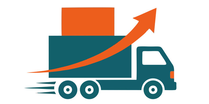 Fast Delivery Truck with Cargo Boxes and Growth Arrow, Express Shipping Logistics and Freight Transport Concept Graphic