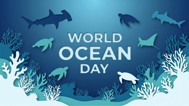 Deep blue underwater paper craft scene honoring ocean conservation and marine ecosystem diversity