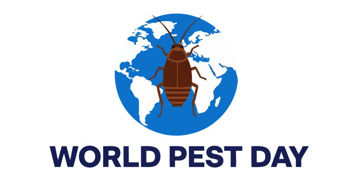 World Pest Day Graphic with Cockroach Icon and Blue Globe Map