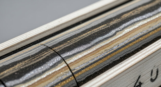 Rare earths mining sustainability concept with layered core sample showing mineral deposits in earth