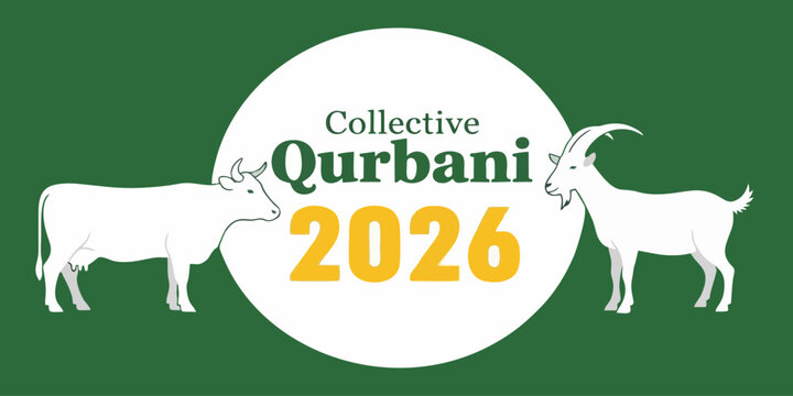 Collective Qurbani 2026 Banner with Cow and Goat Silhouette Illustrations
