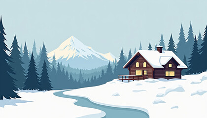Fototapeta premium Inviting Timber-Framed Cottage Blanketed in Fresh Snow, Emanating Warmth and Nostalgia During a Winter Wonderland
