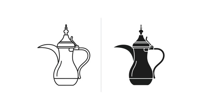 Arabic coffee dallah pot icon in outline and solid vector style for traditional middle eastern culture design elements