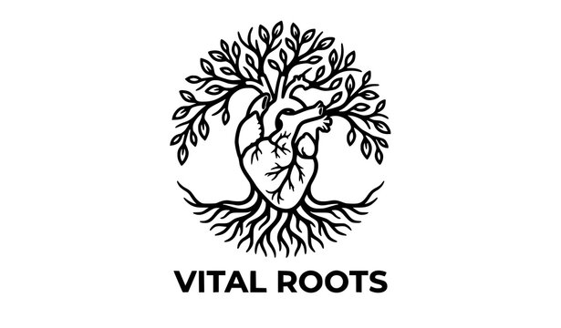 Vital Roots vector logo bundle with heart roots branches and minimalist wellness branding