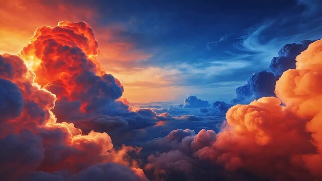 Orange sun setting behind rolling clouds